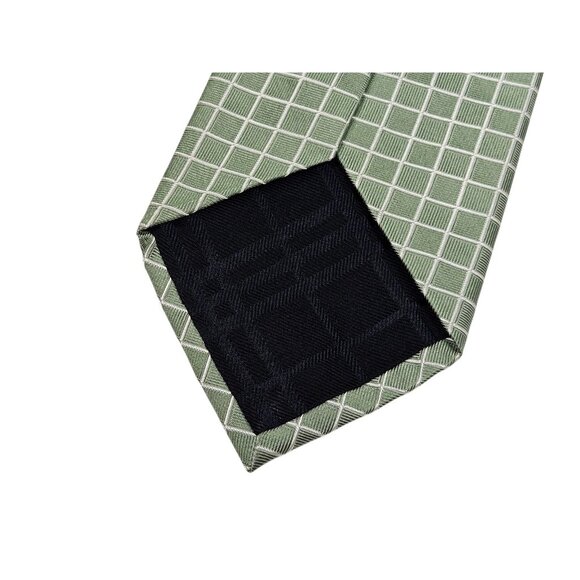 Burberry London Neck Tie Silk Geometric Green Textured Grid 58.5" Made in Italy - Picture 7 of 10